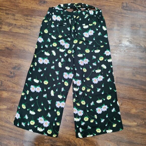 LOFT Tie Waist Linen Fluid Wide Leg Crop Whimsy Pants in Garden L - Picture 3 of 14